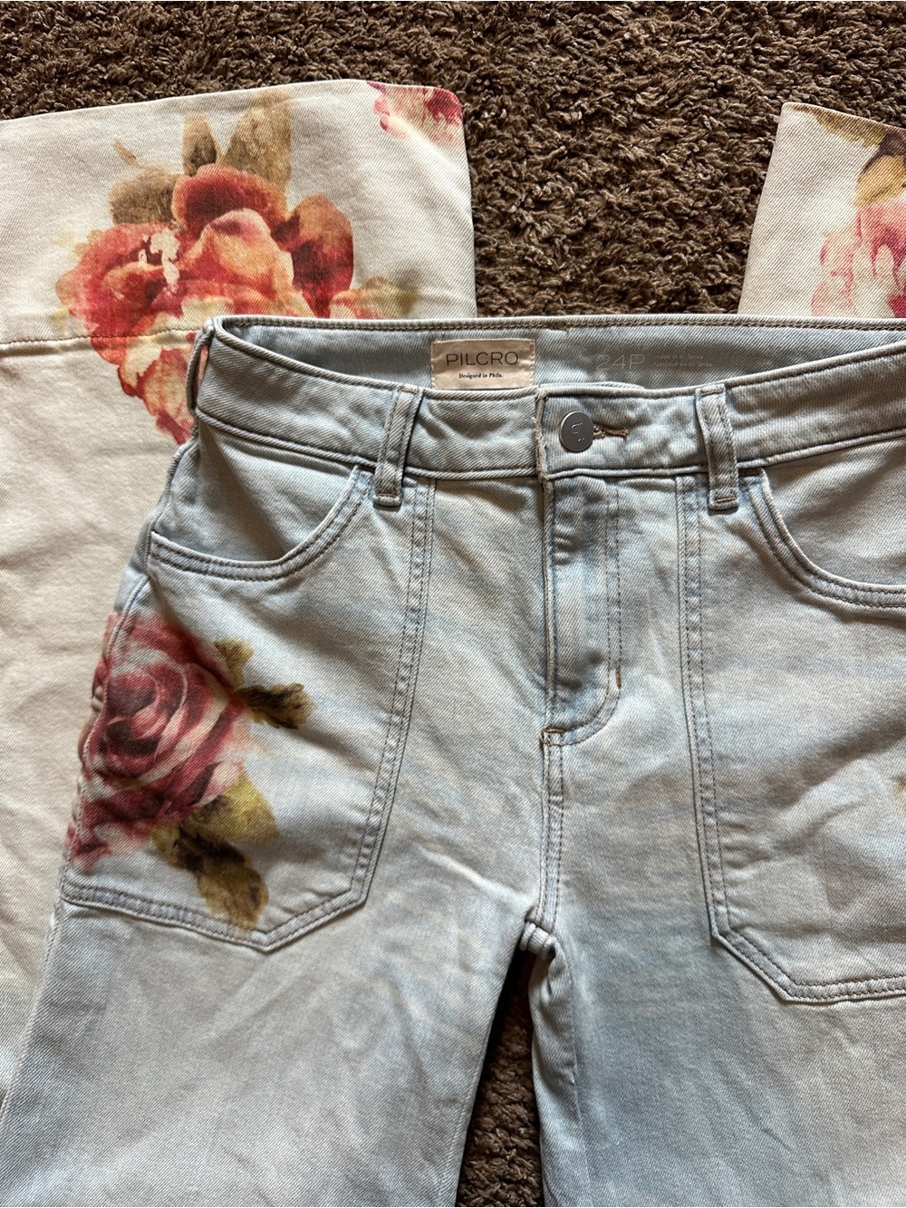 Anthropologie Pilcro The Rylan High-Rise Flare Jeans All-Over Rose Print